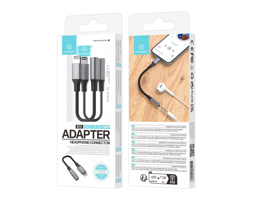 Techancy Adaptador De Áudio TV3755, Ip8-14 Para Conetor De Auscultadores De 3,5 Mm, Compatível Com Dispositivos Iphone/Ipad