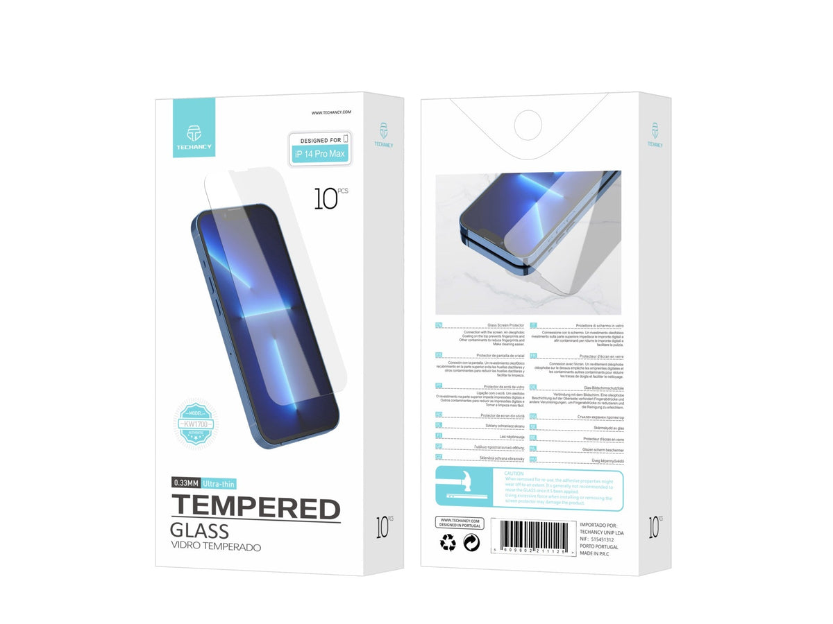 Techancy Película de Vidro Temperado  para iPhone 14 Pro Max KW1700 , 0.33MM, Anti-riscos, Alta Transparência, Fácil Aplicação