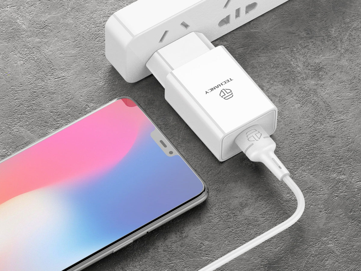 Techancy Carregador De Telemóvel Branco  TA2787, Saída Usb 5v-2.4a Carregamento, Conjunto De Carregador De Cabo Usb-Ip 1m
