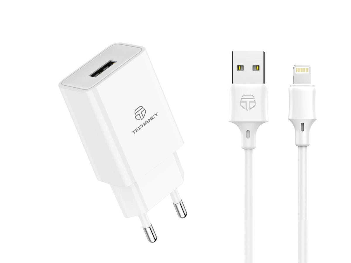 Techancy Carregador De Telemóvel Branco  TA2787, Saída Usb 5v-2.4a Carregamento, Conjunto De Carregador De Cabo Usb-Ip 1m